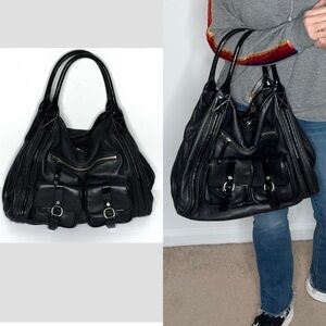 Cole Haan Hand Bag Black Pebbled Leather Slouchy Top Handle Shoulder Bag